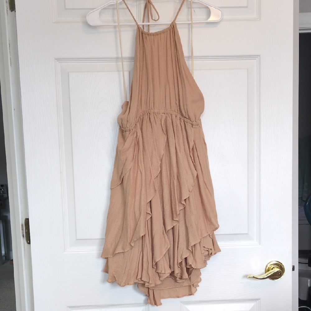 Tan Ruffled Halter Dress
